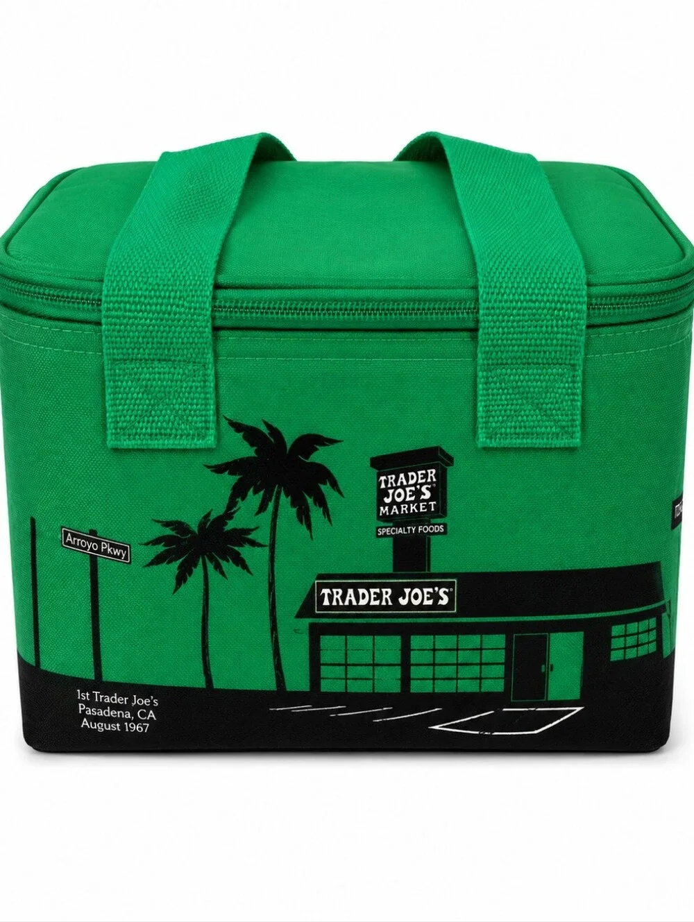 Trader Joe's Large Insulated Lunch Bag Green Palm Tree Cooler Tote